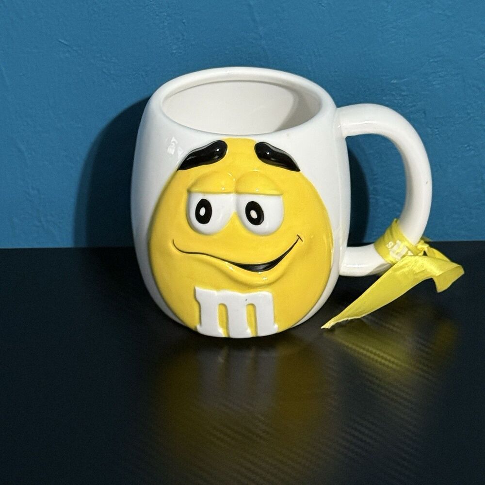 M&M's Large Yellow Coffee‎ Cup Mug w/ Yellow Bow by Galerie - Vintage 2003
